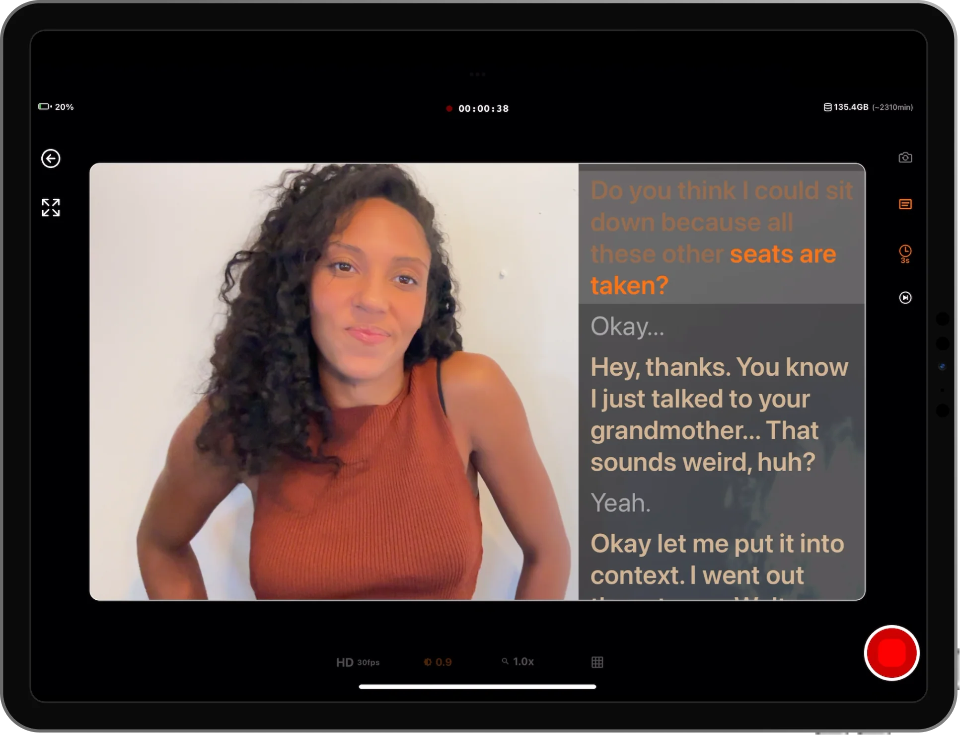 Linus self tape app for actors on iPad with reader-free audition setup
