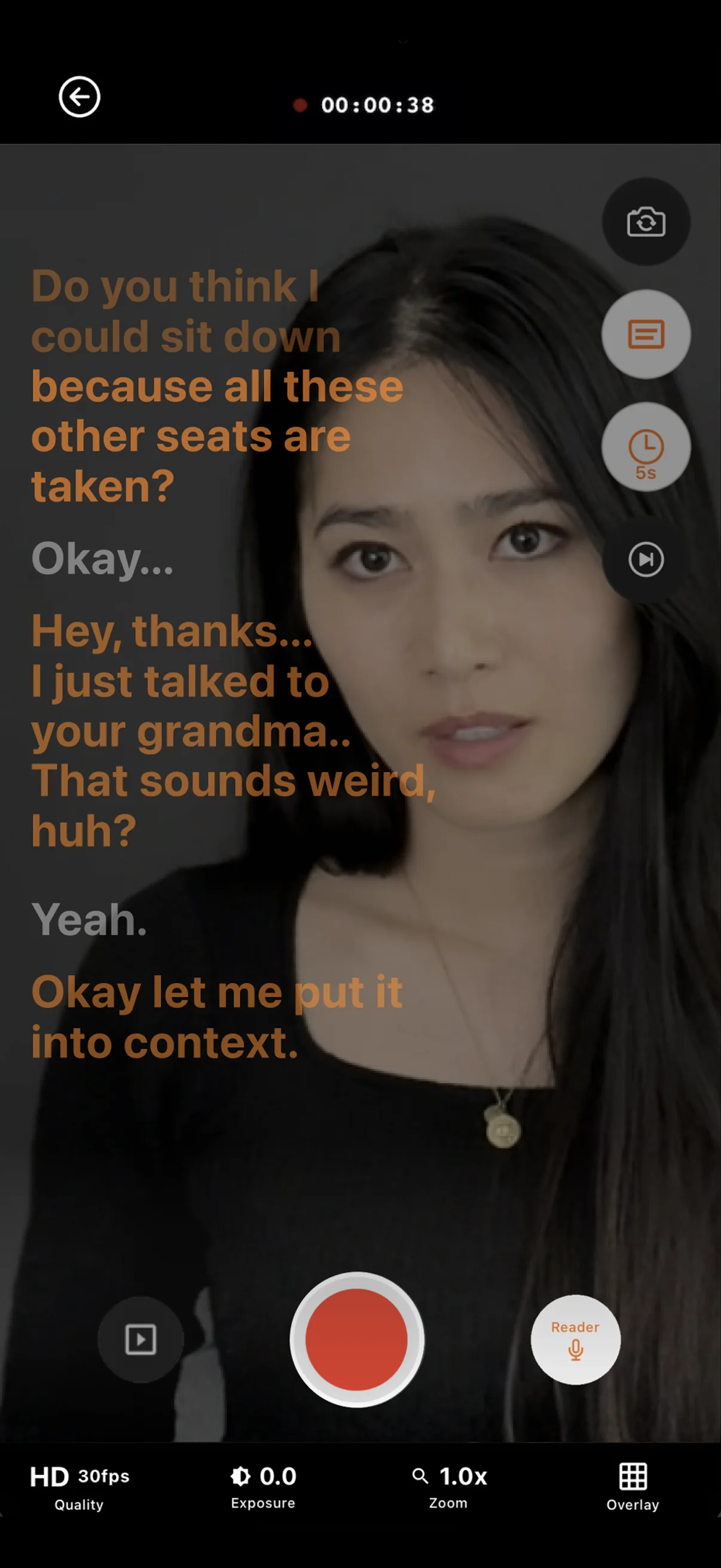 Linus line reader app for actors on iPhone showing an alternate rehearsal screen
